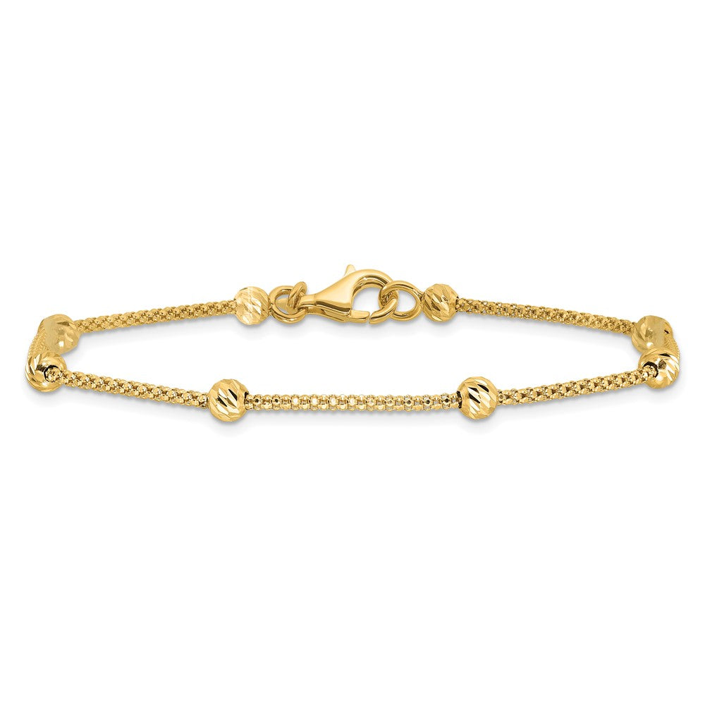 14K Polished and Diamond-cut Beaded Necklace