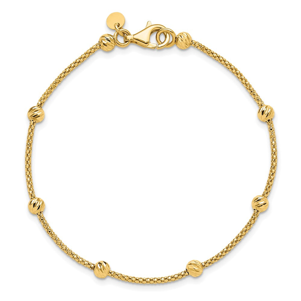 14K Polished and Diamond-cut Beaded Necklace