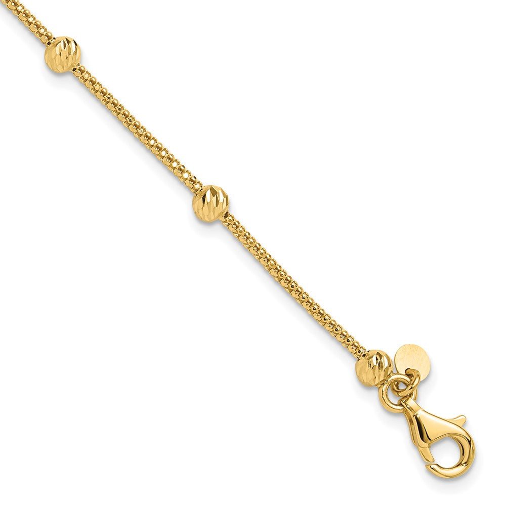 14K Polished and Diamond-cut Beaded Necklace