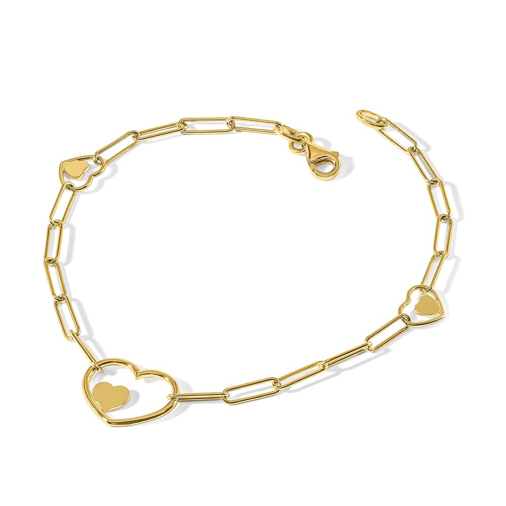 14K Paperclip Link Heart 7.25in Bracelet