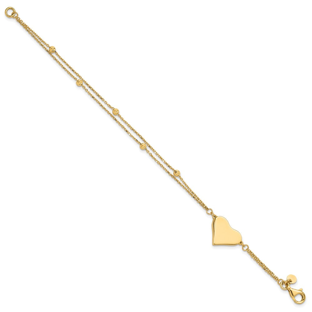 14K Polished and Diamond-cut Heart Beaded 2-Strand Bracelet