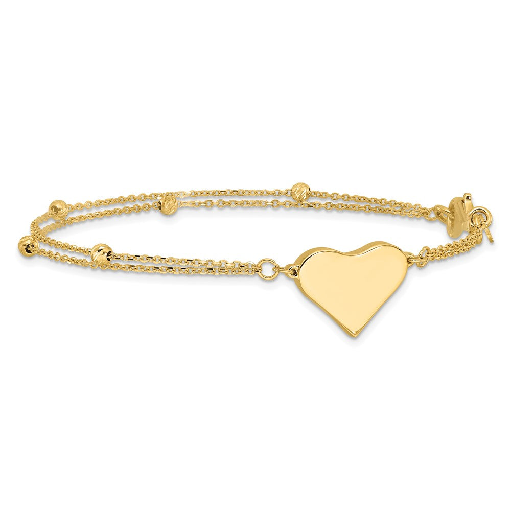 14K Polished and Diamond-cut Heart Beaded 2-Strand Bracelet