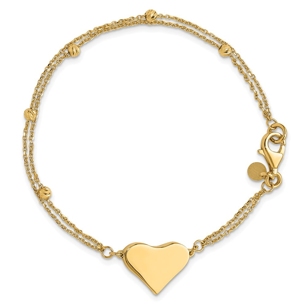 14K Polished and Diamond-cut Heart Beaded 2-Strand Bracelet