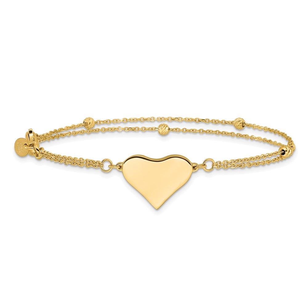 14K Polished and Diamond-cut Heart Beaded 2-Strand Bracelet
