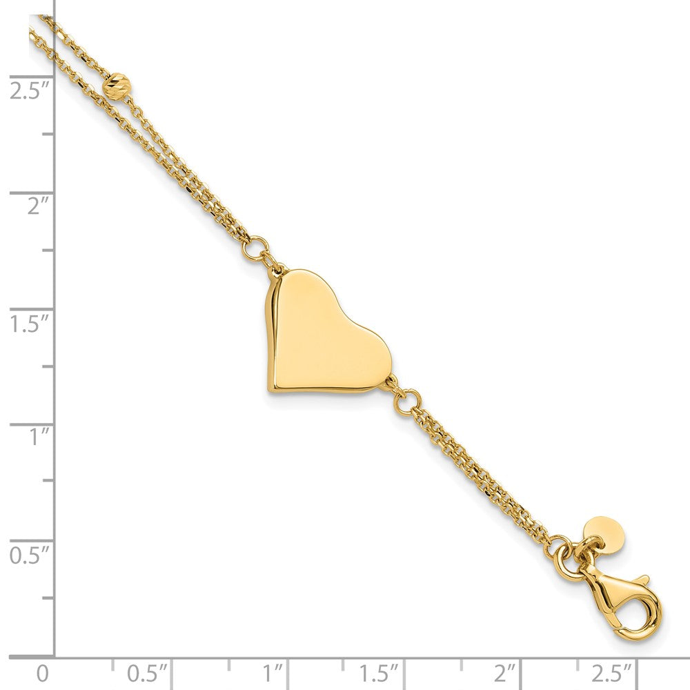 14K Polished and Diamond-cut Heart Beaded 2-Strand Bracelet