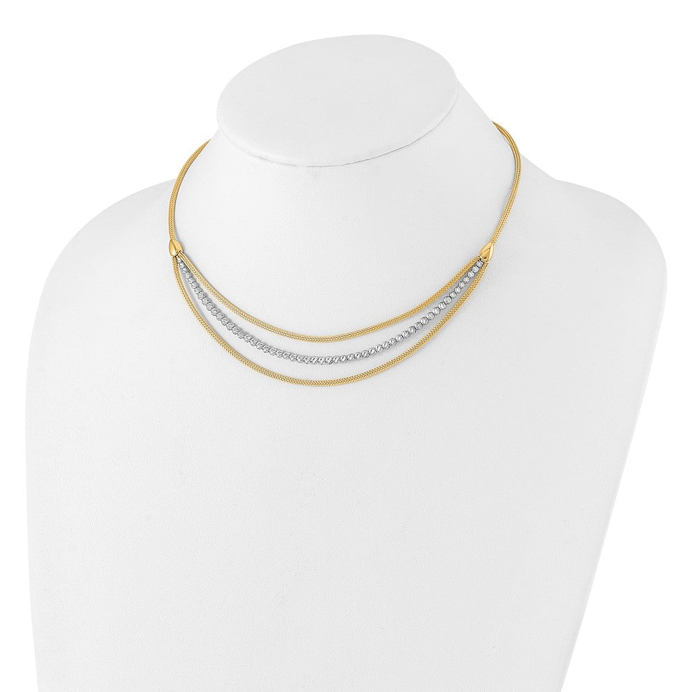 14K Two-tone Polished and Diamond-cut Layered Plus 2in ext. Necklace