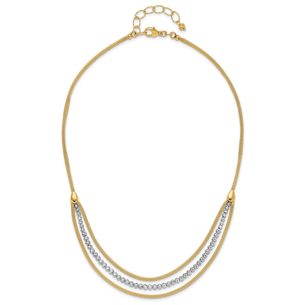 14K Two-tone Polished and Diamond-cut Layered Plus 2in ext. Necklace
