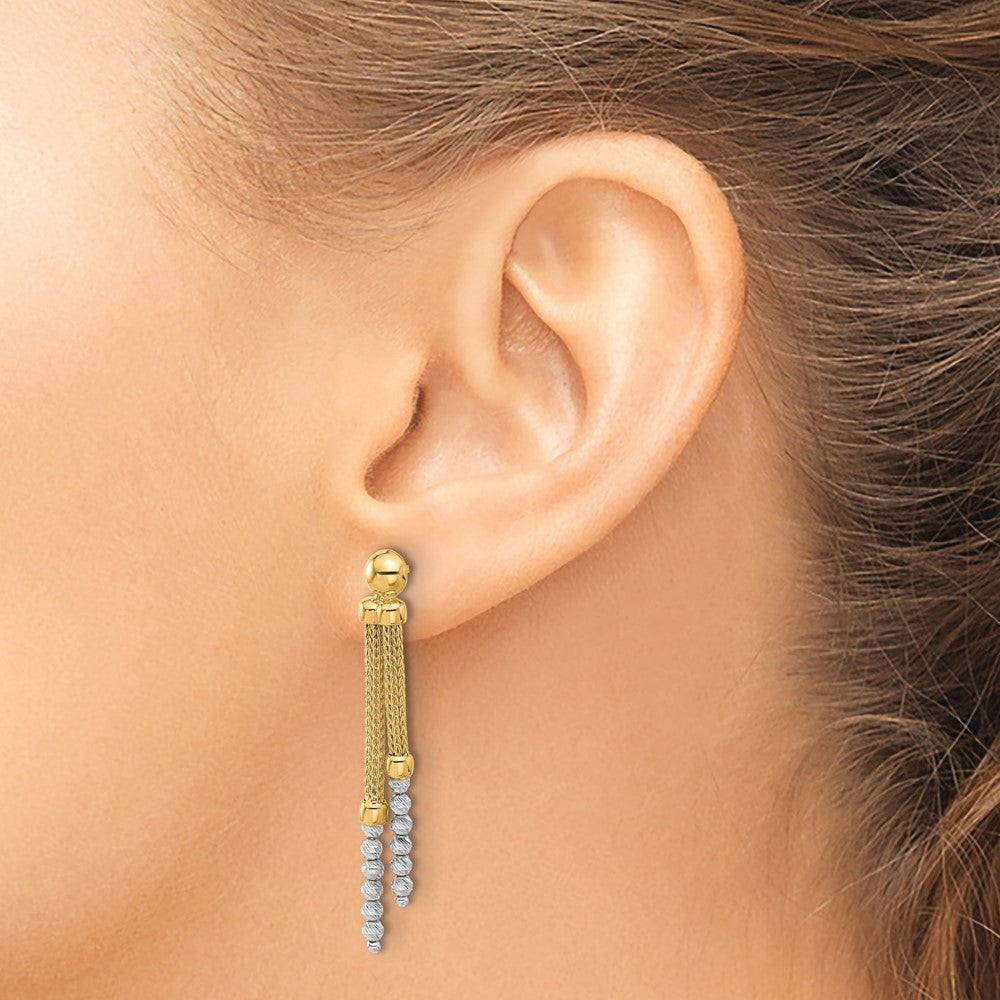 14K Two-tone Polished and Diamond-cut Beaded Dangle Post Earrings