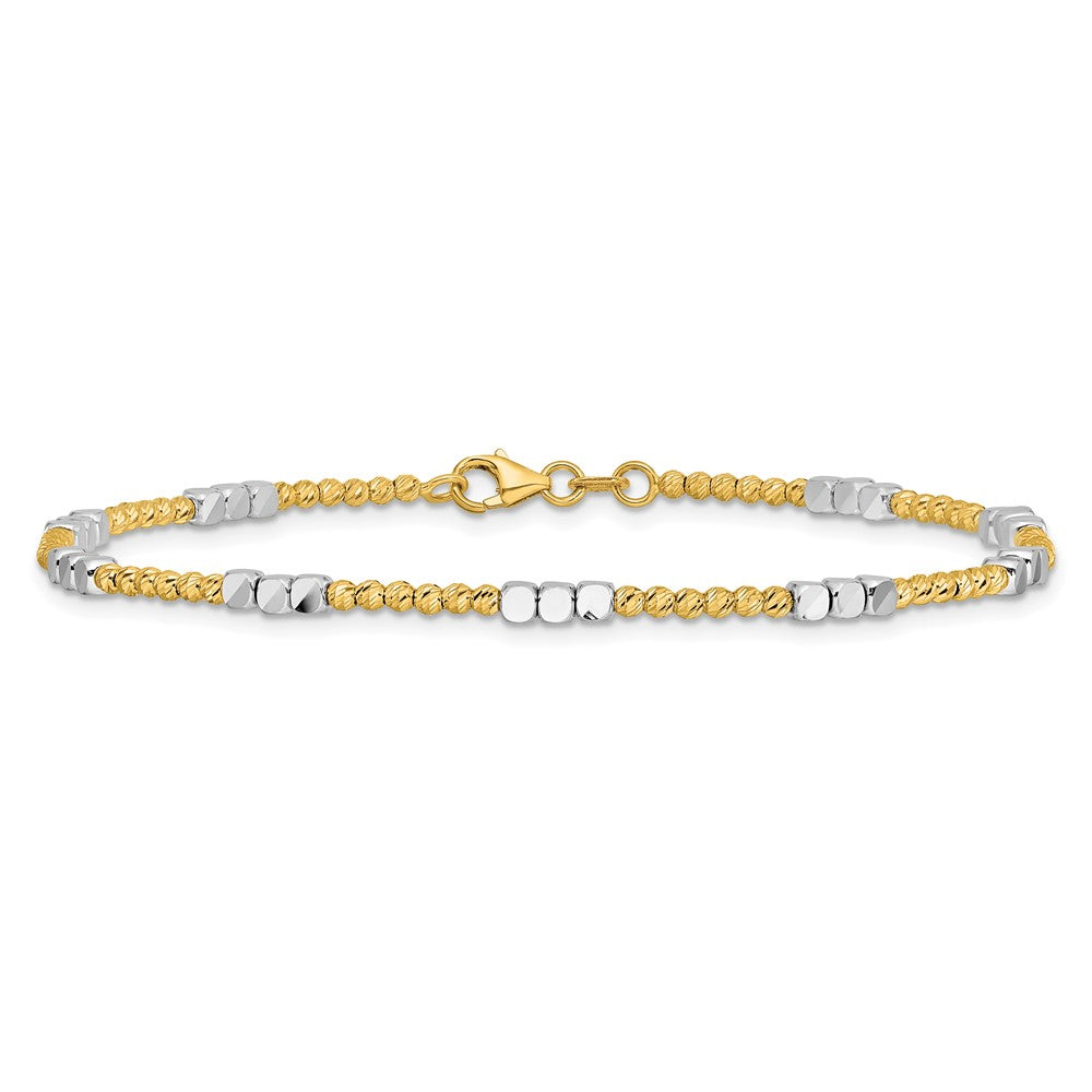14K Two-tone Diamond-cut Beaded Bracelet