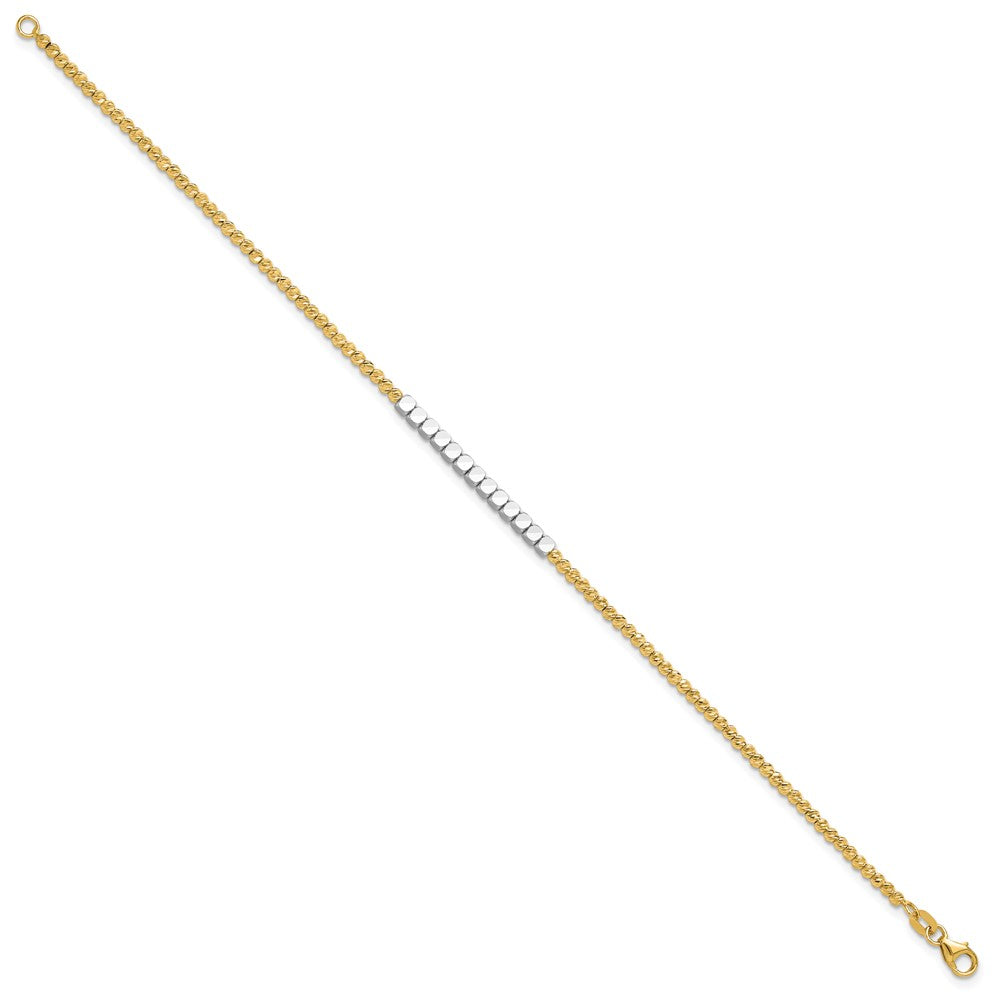 14K Two-tone Diamond-cut Beaded 7.5in Bracelet