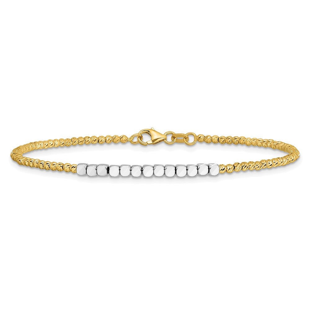 14K Two-tone Diamond-cut Beaded 7.5in Bracelet