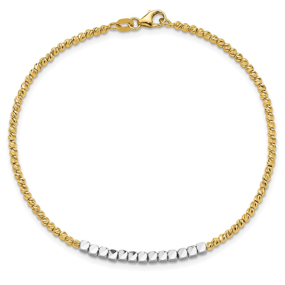 14K Two-tone Diamond-cut Beaded 7.5in Bracelet
