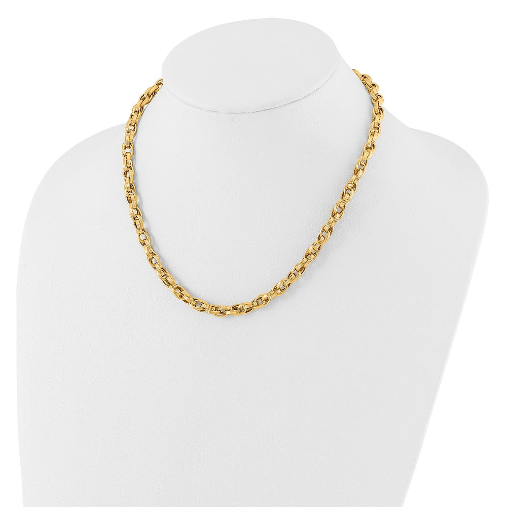 14K Polished & Grooved Fancy Oval Link Necklace