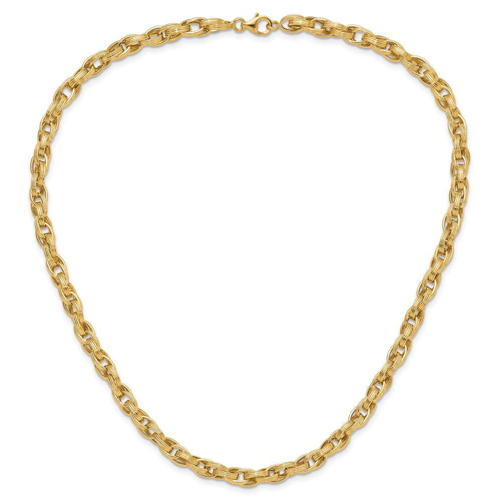 14K Polished & Grooved Fancy Oval Link Necklace