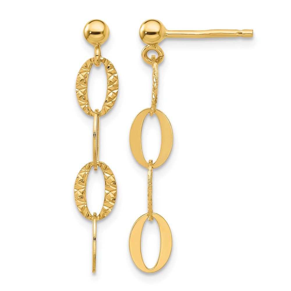 14K D/C Oval Link Post Dangle Earrings