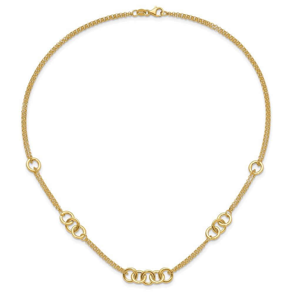 14K Polished 2-Strand Linked Circle Necklace