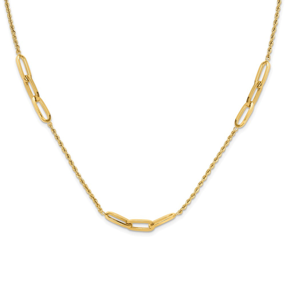 14K Polished and D/C Fancy Link Rope Necklace