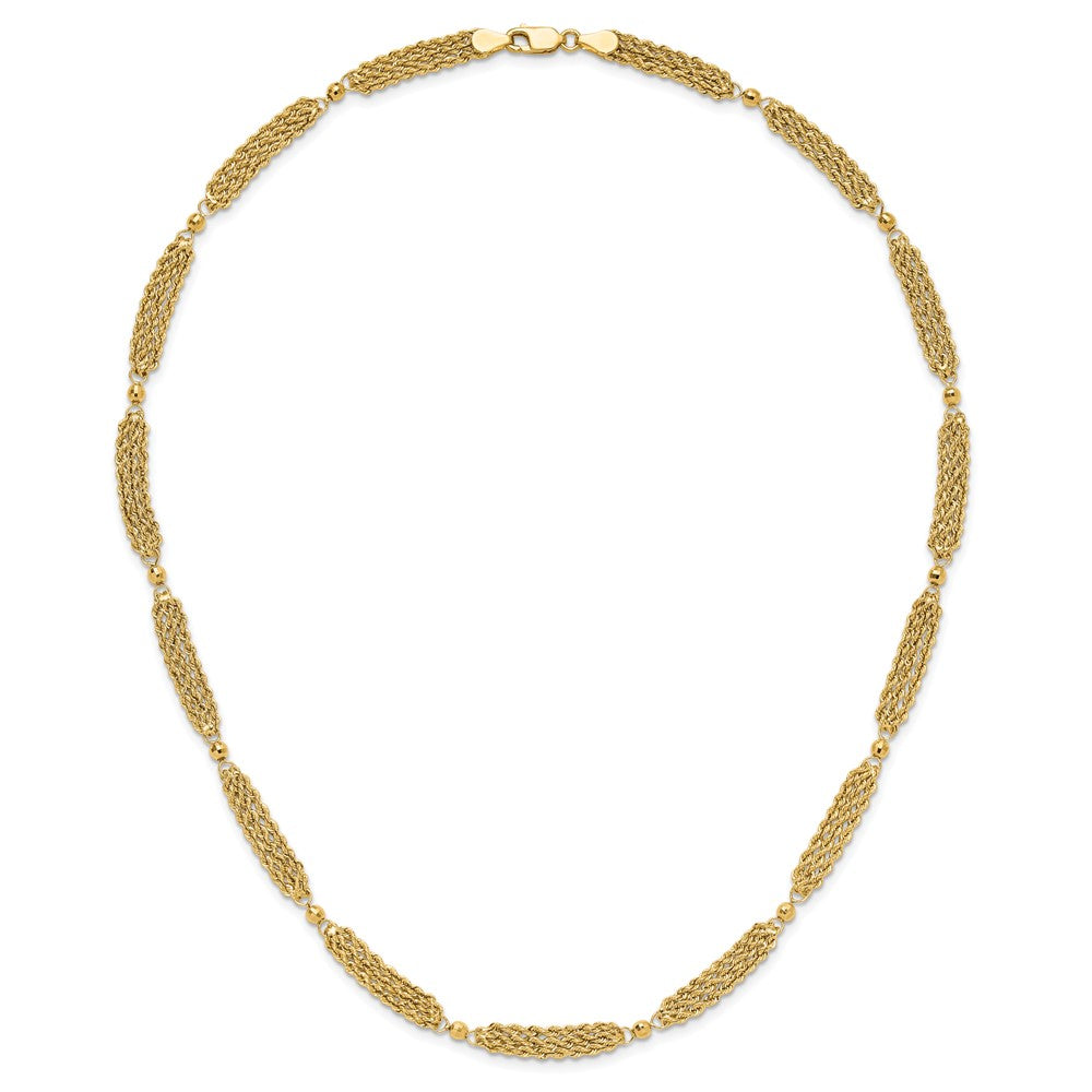 14k Polished and D/C Multi-Strand and Beaded 18.25in Necklace