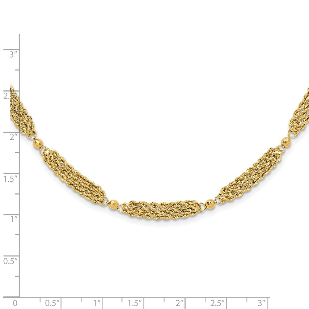 14k Polished and D/C Multi-Strand and Beaded 18.25in Necklace