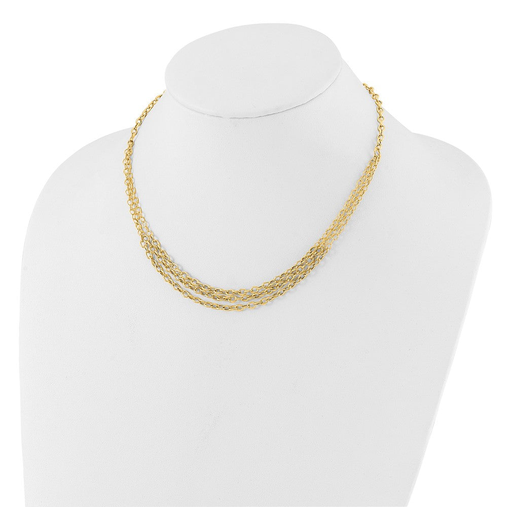14K Polished and Textured Fancy 3 Layer Cable Necklace