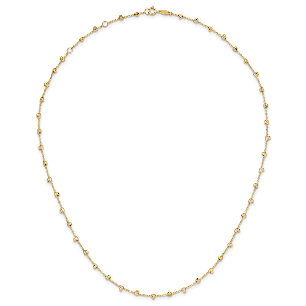 14K Polished and Diamond-cut Beaded 16in Plus 2in ext. Necklace