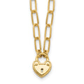 14K Polished Heart Lock Charm Paperclip Link Necklace