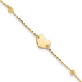 14K Polished and Diamond-cut Heart and Beads Plus 1in ext. Bracelet