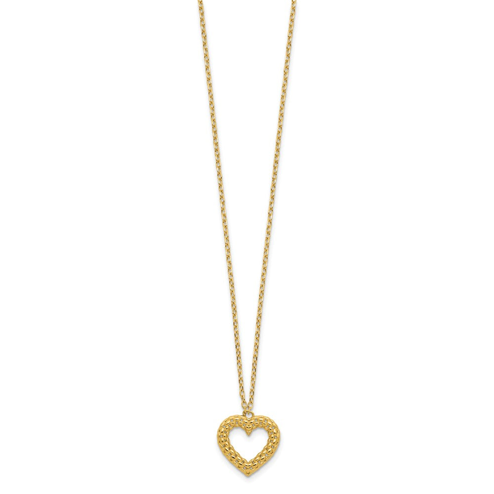 14K Polished Textured Heart 18 in Necklace