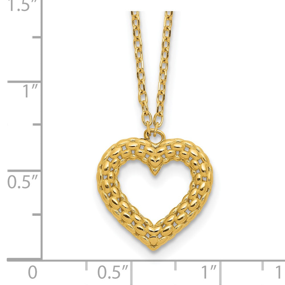 14K Polished Textured Heart 18 in Necklace