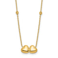 14K D/C Beaded Double Heart 16in w/2in ext. Necklace