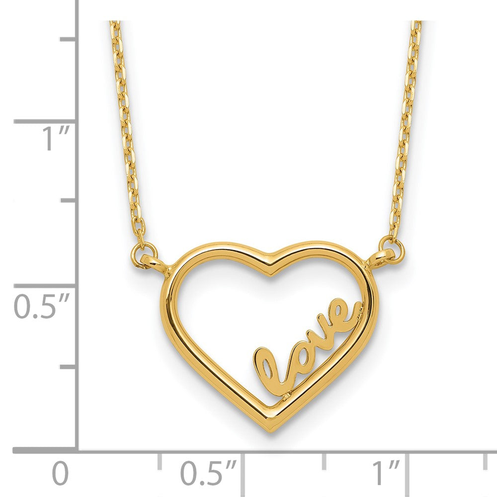 14K Polished Open Heart LOVE 17IN Plus .5 IN Ext. Necklace