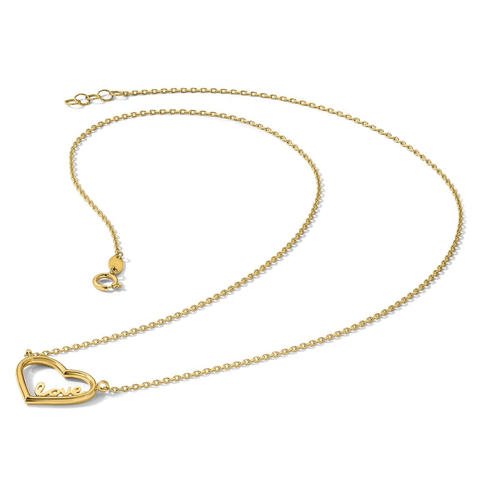 14K Polished Open Heart LOVE 17IN Plus .5 IN Ext. Necklace