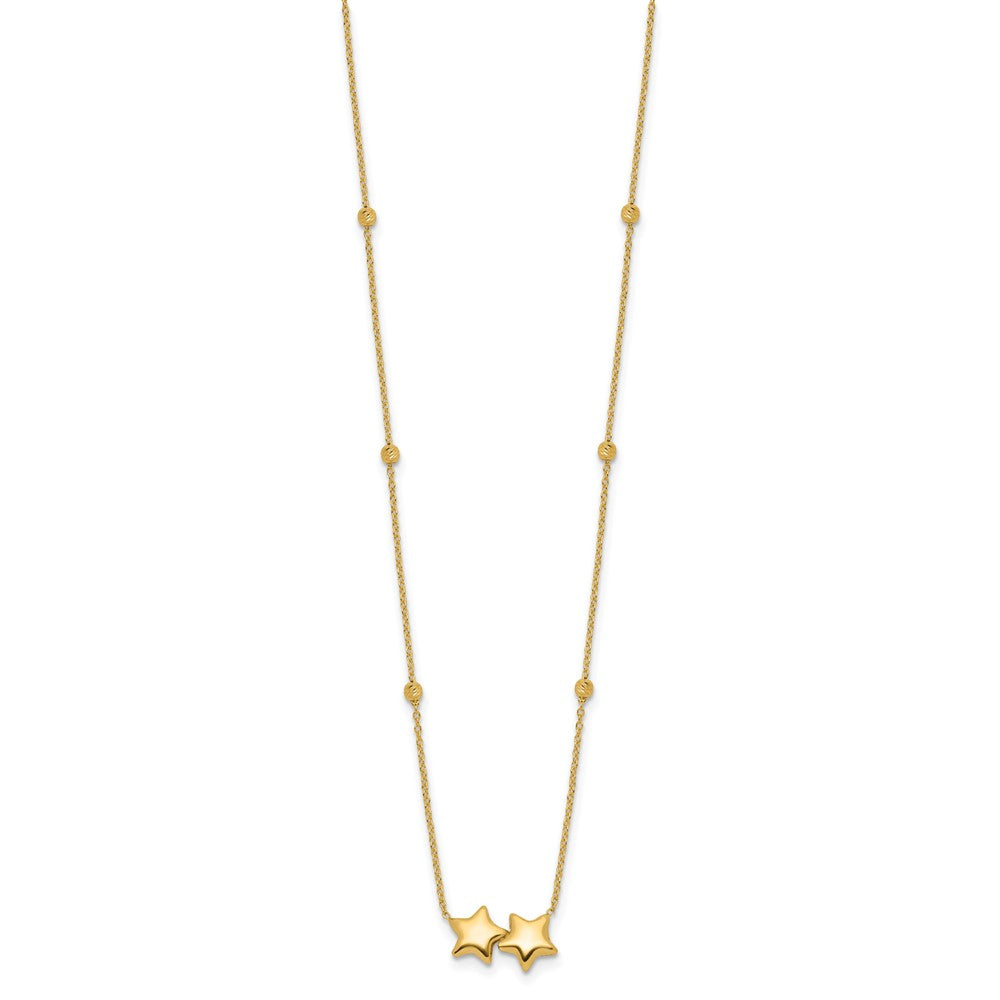 14K D/C Beaded Double Star 16in w/2in ext. Necklace