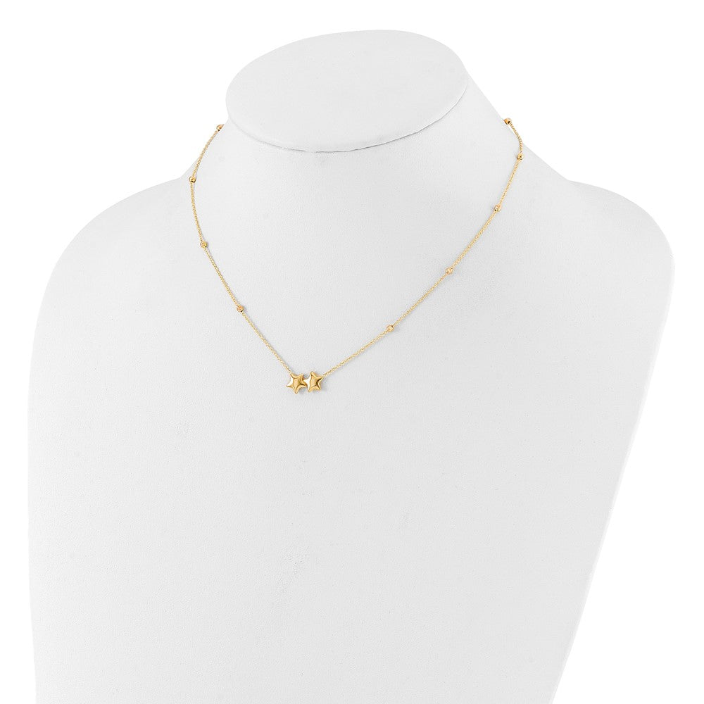 14K D/C Beaded Double Star 16in w/2in ext. Necklace
