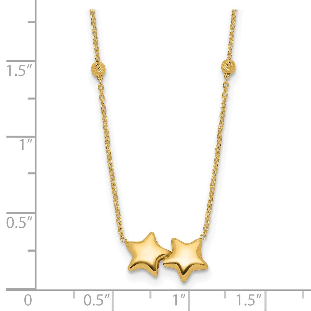 14K D/C Beaded Double Star 16in w/2in ext. Necklace