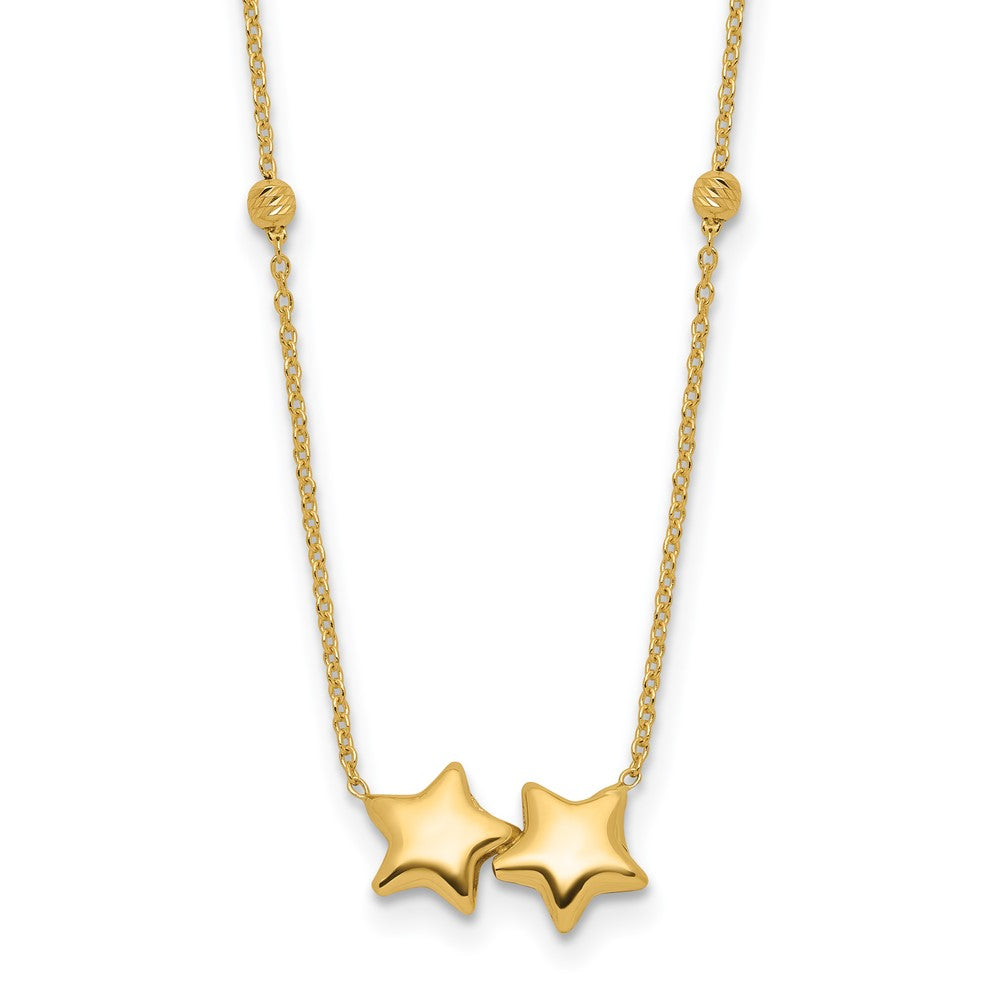 14K D/C Beaded Double Star 16in w/2in ext. Necklace