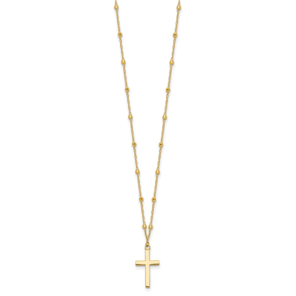 14K Polished and Diamond-cut Cross w/ 2in ext. Necklace
