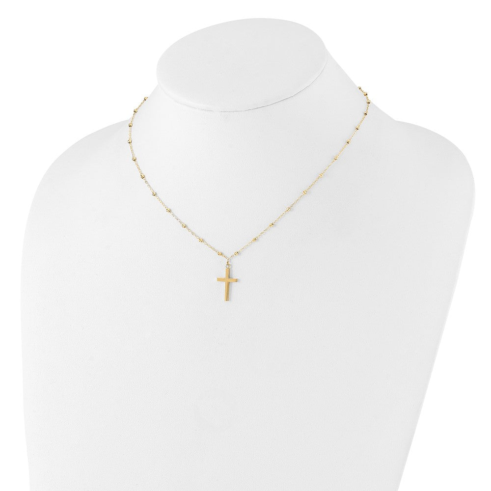 14K Polished and Diamond-cut Cross w/ 2in ext. Necklace