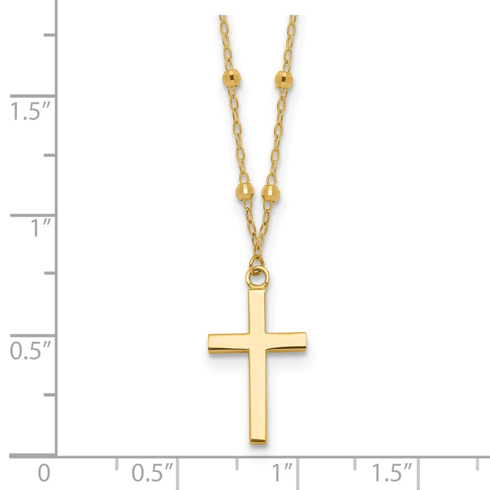 14K Polished and Diamond-cut Cross w/ 2in ext. Necklace