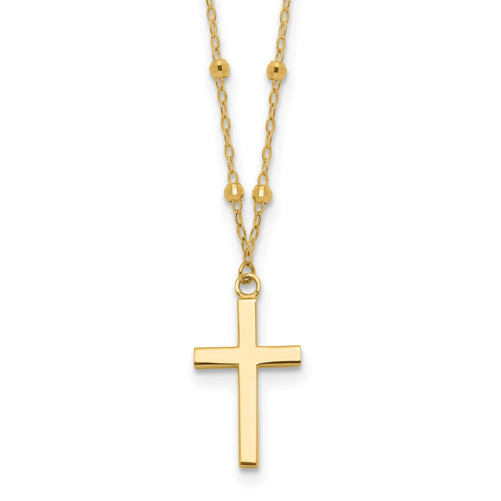 14K Polished and Diamond-cut Cross w/ 2in ext. Necklace