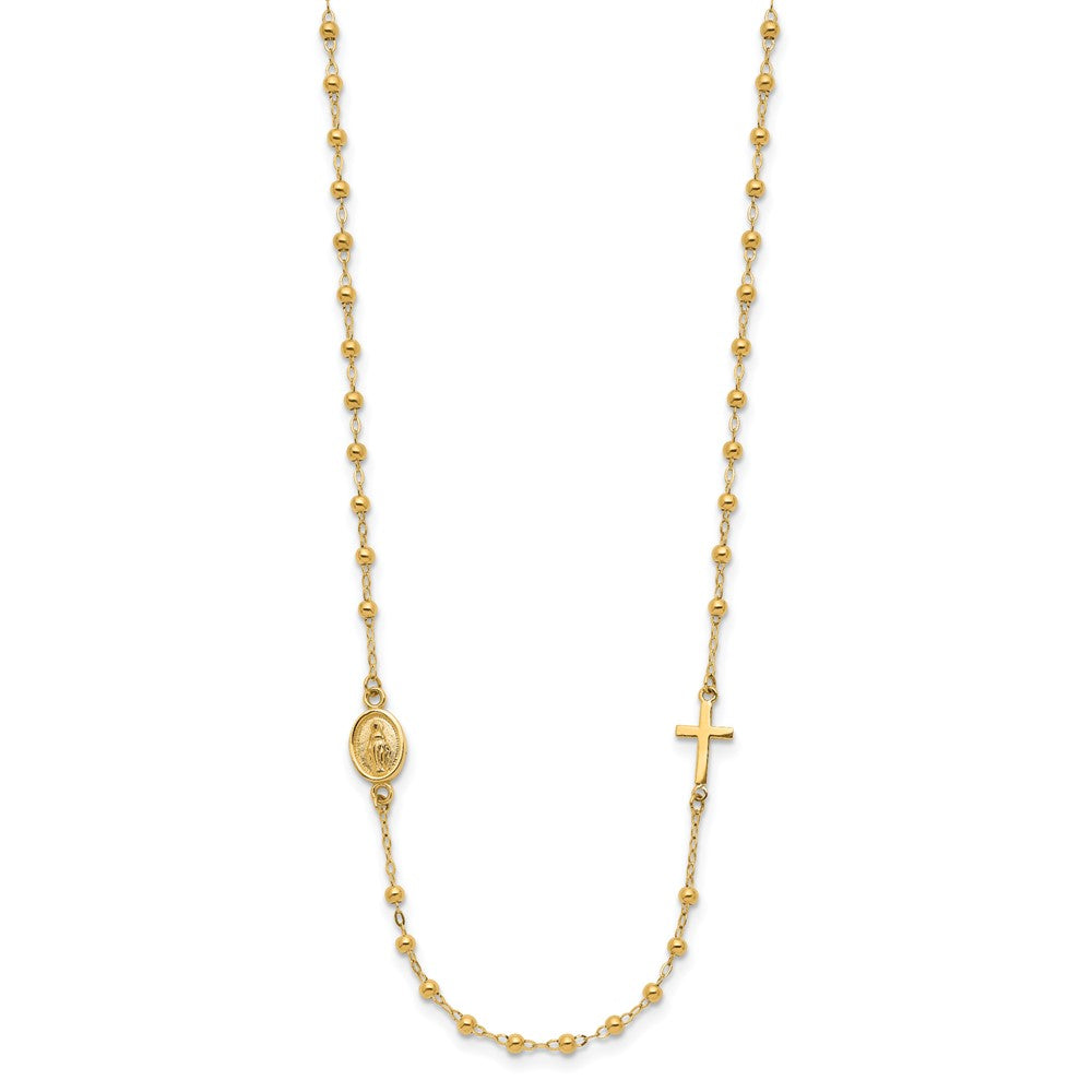 14K Polished Miraculous Medal and Cross Rosary Design Necklace
