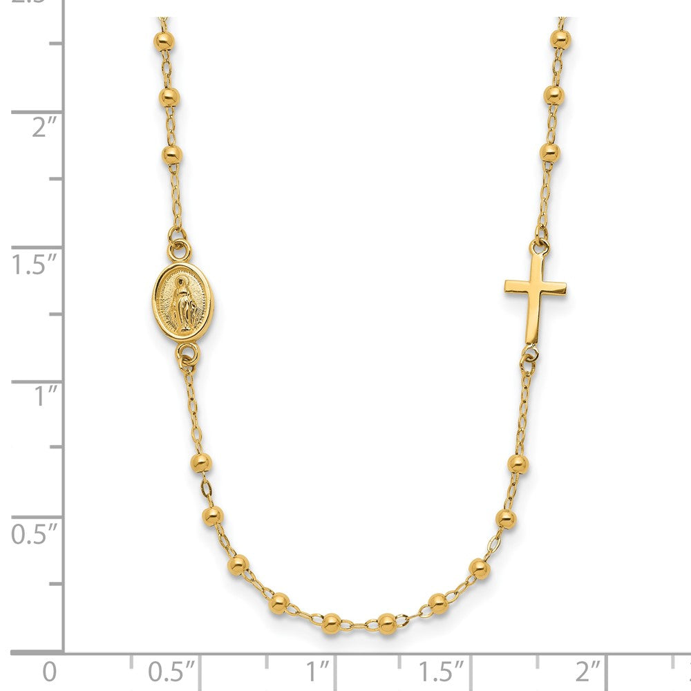 14K Polished Miraculous Medal and Cross Rosary Design Necklace
