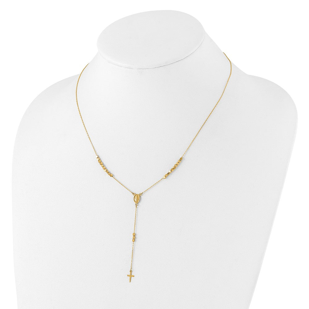 14K Rosary Design Miraculous Medal Cross Y-Drop Necklace