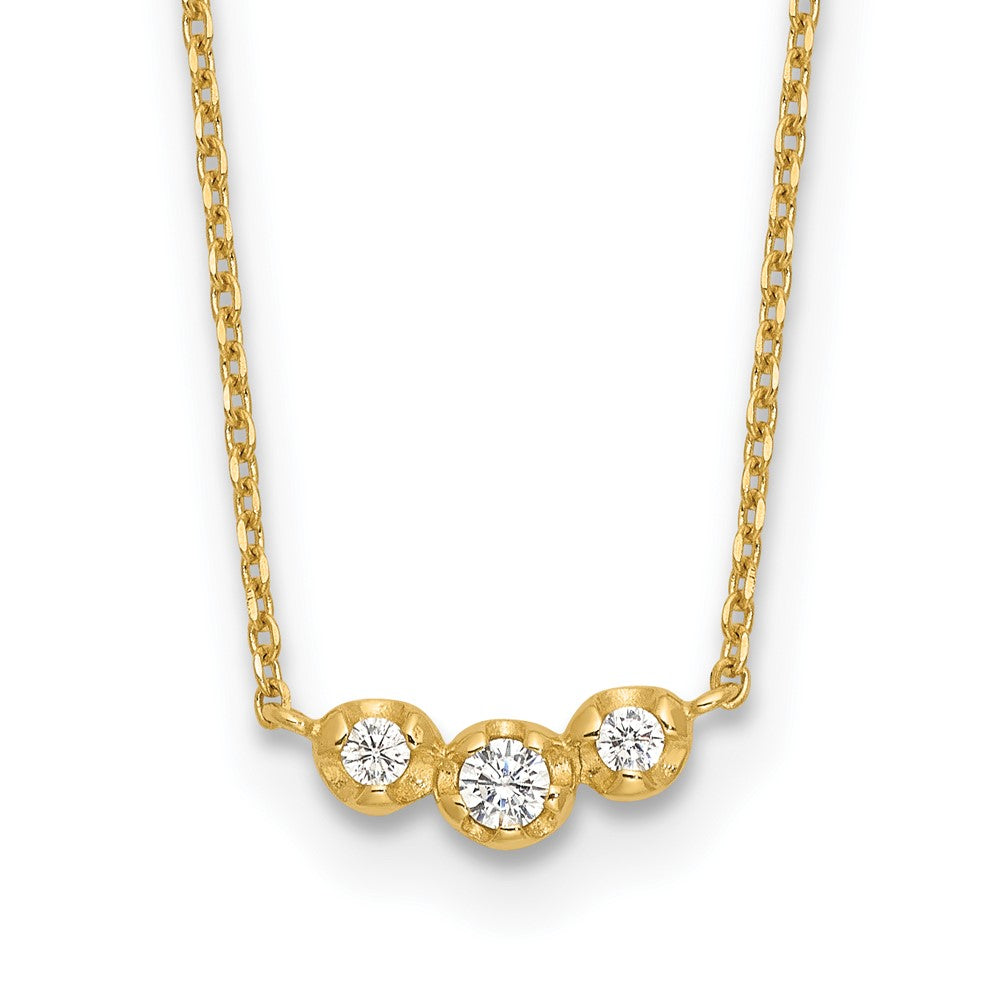 14k Polished 3 Stone CZ 18in with 2in ext. Necklace