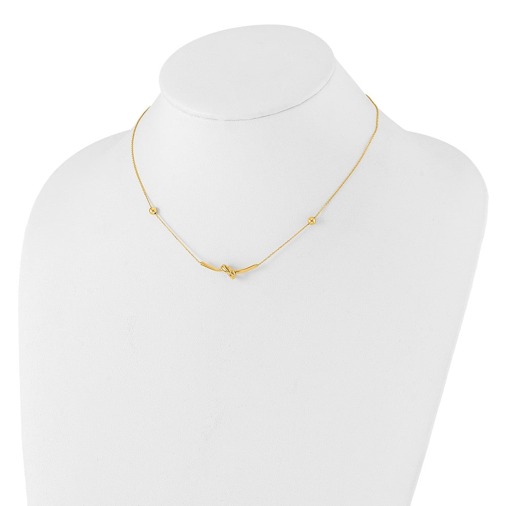 14K Polished Knotted Pendant and Beads 16in w/2in ext. Necklace