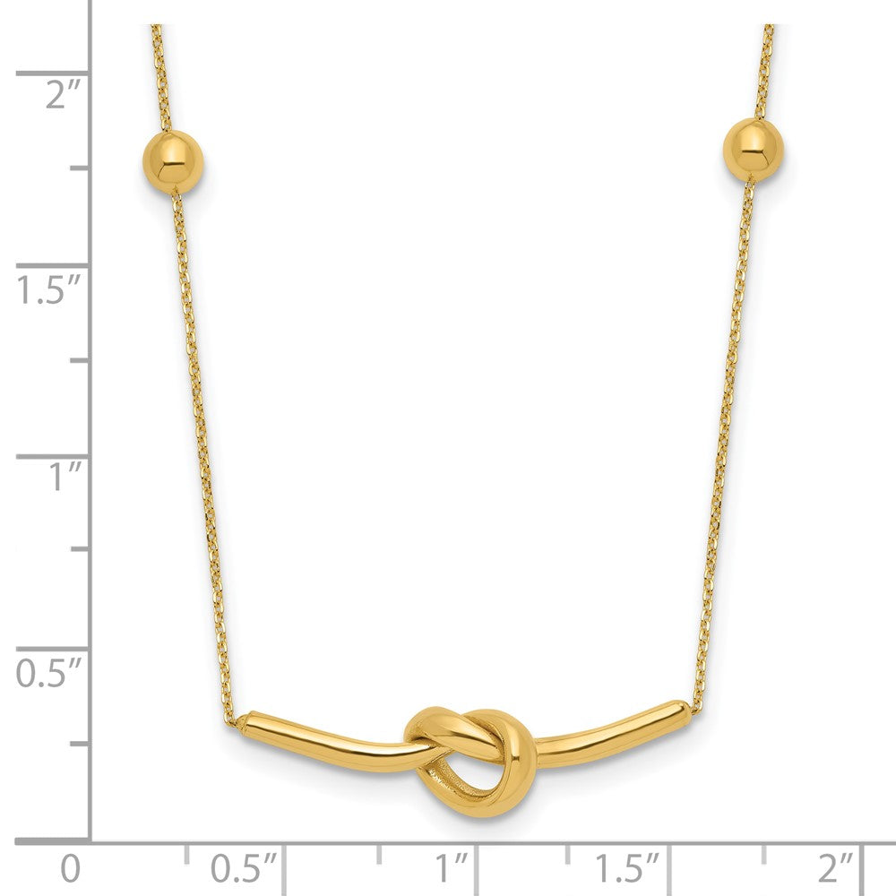 14K Polished Knotted Pendant and Beads 16in w/2in ext. Necklace