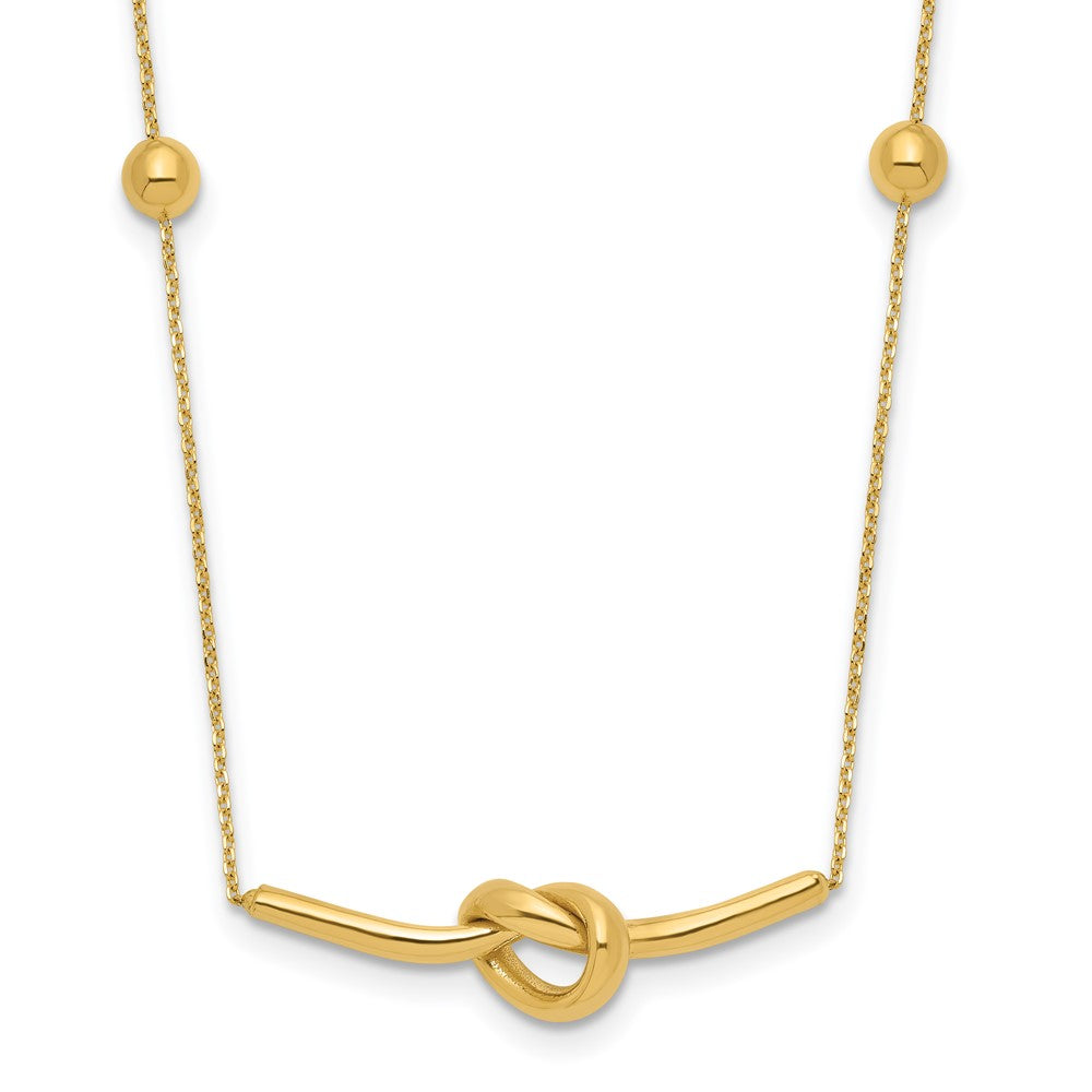 14K Polished Knotted Pendant and Beads 16in w/2in ext. Necklace