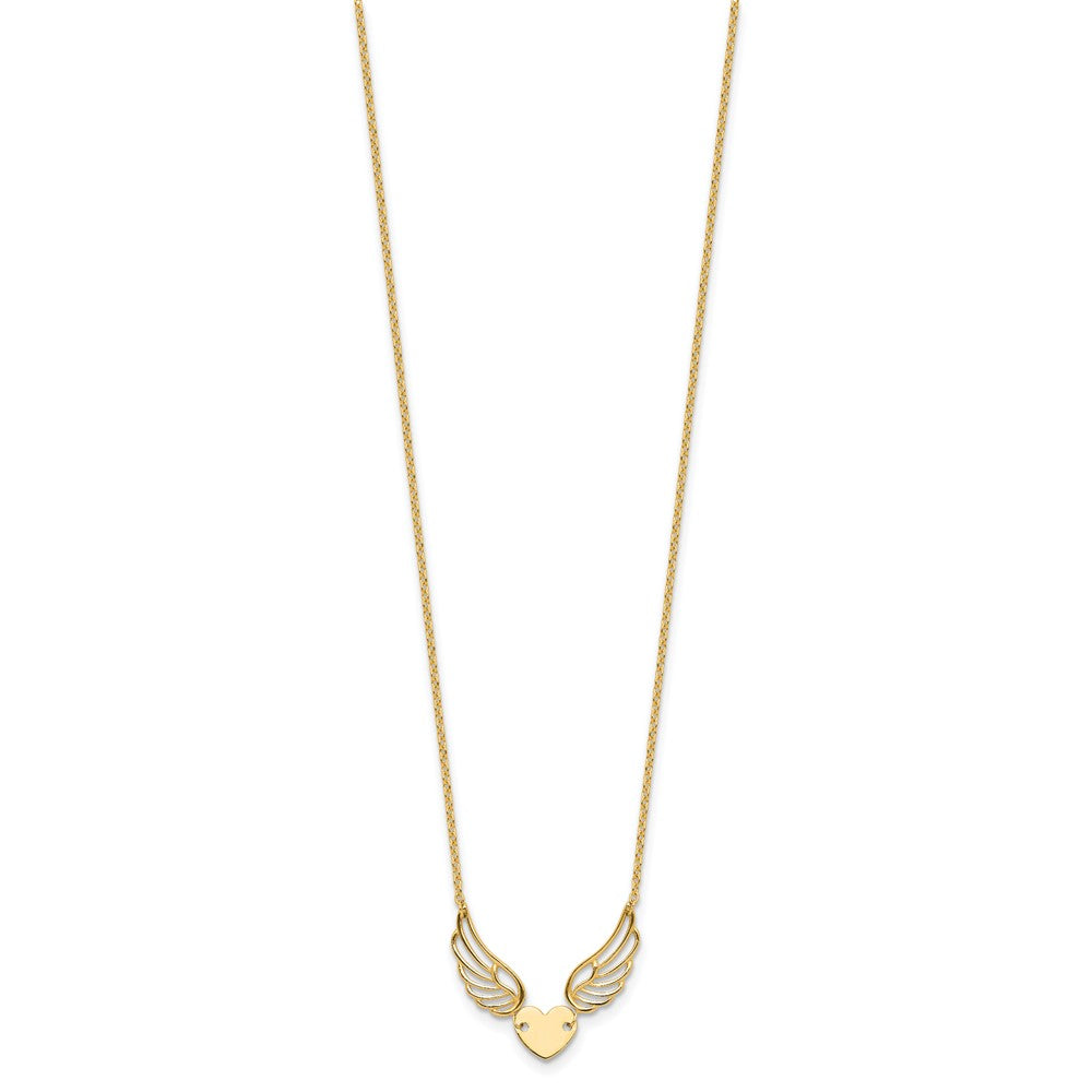 14K Polished Wings and Heart 17in Necklace