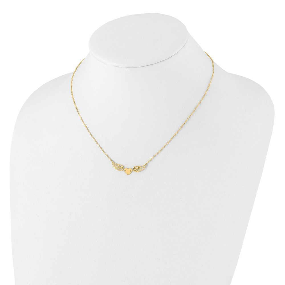 14K Polished Wings and Heart 17in Necklace