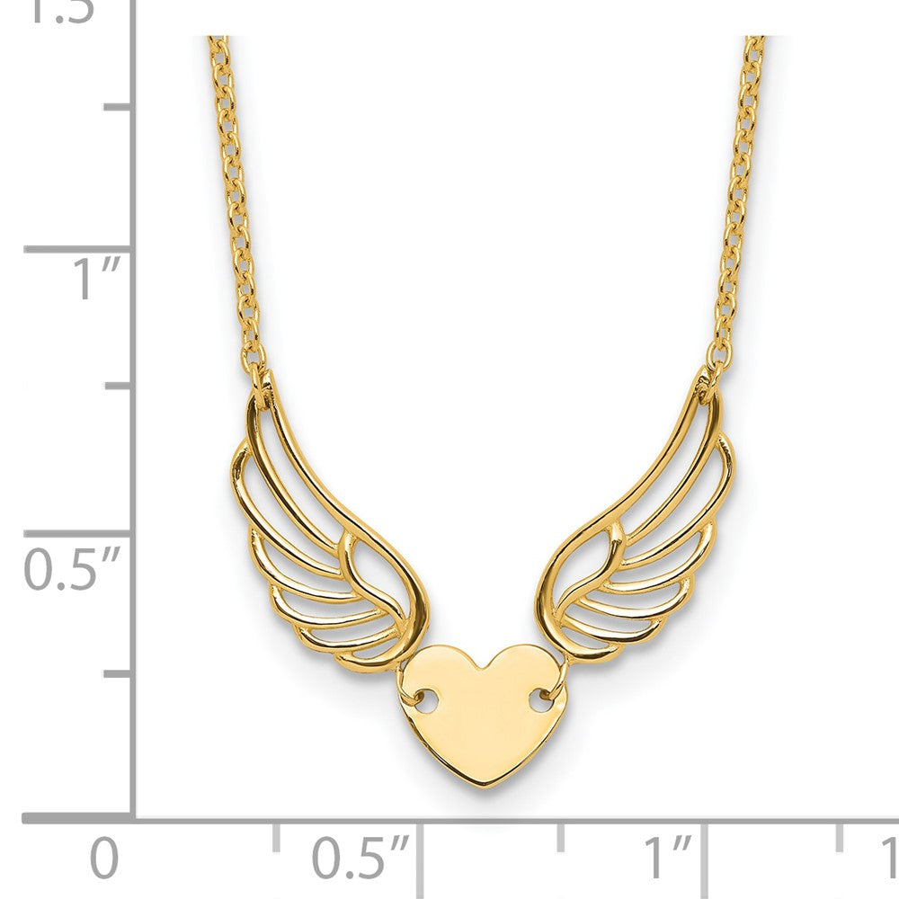 14K Polished Wings and Heart 17in Necklace